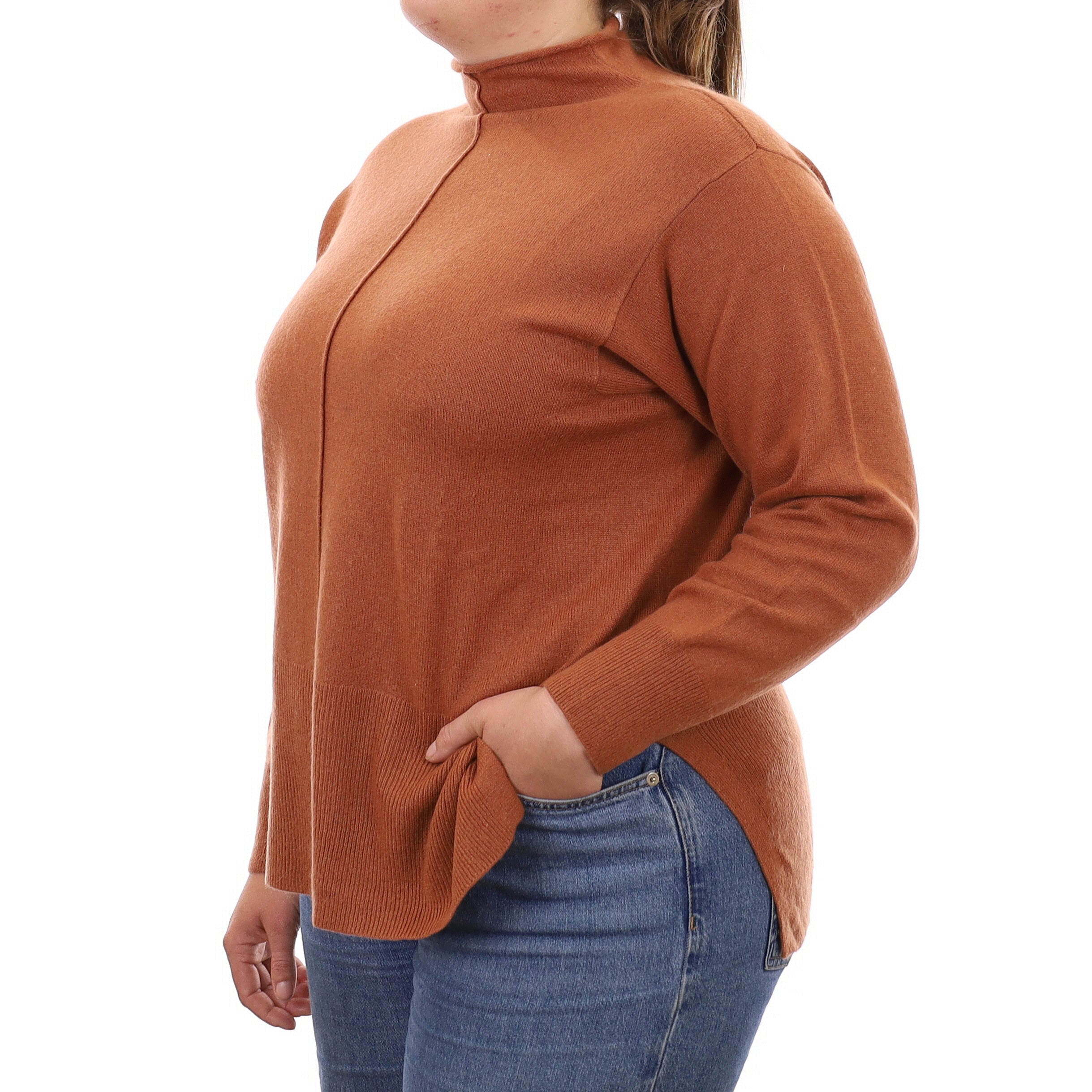 Rust Brown Cashmere Funnel Neck Jumper Large