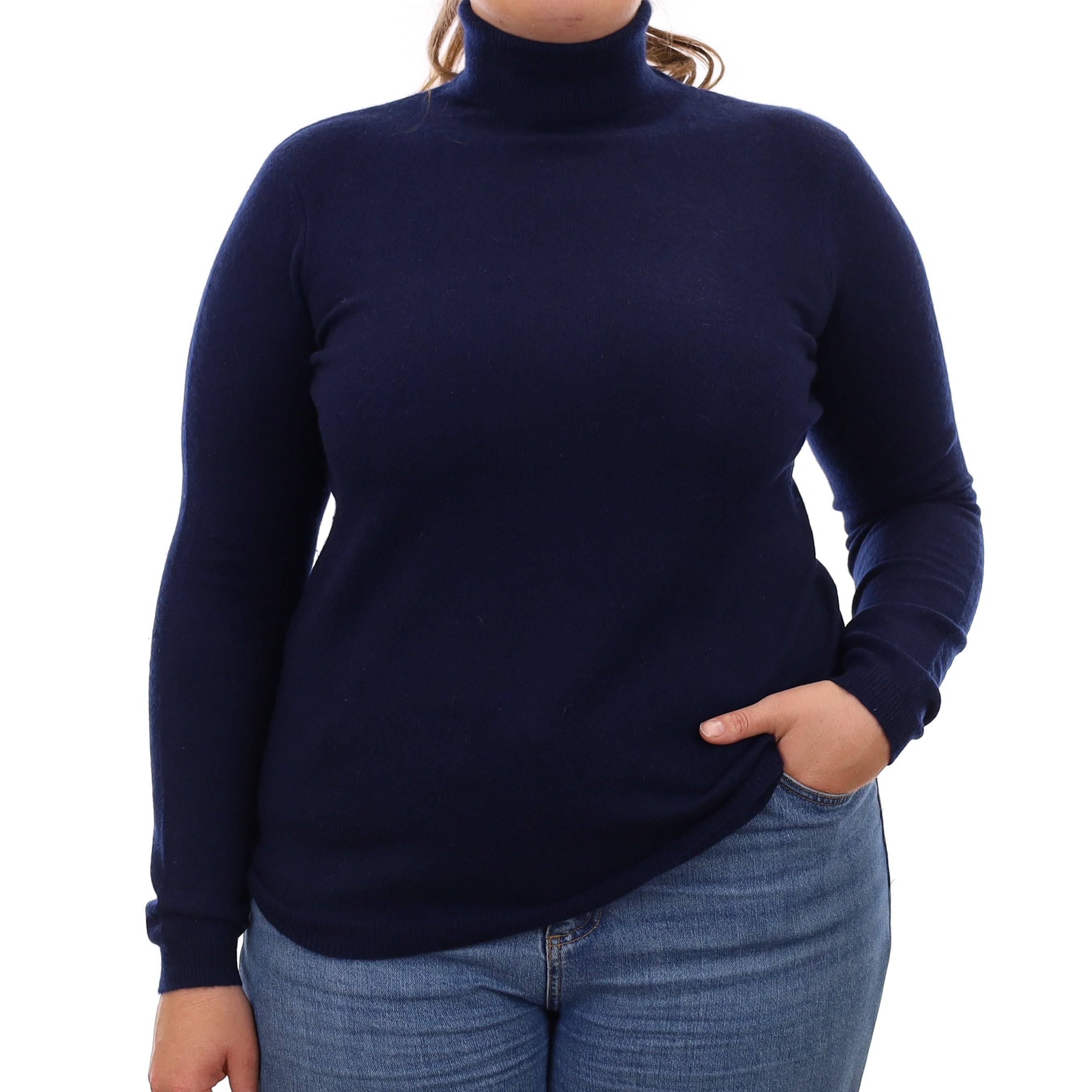 Navy Blue Cashmere Polo Neck Jumper Large