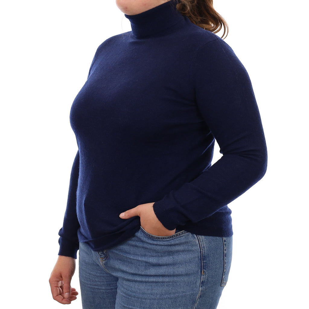 Navy Blue Cashmere Polo Neck Jumper Large