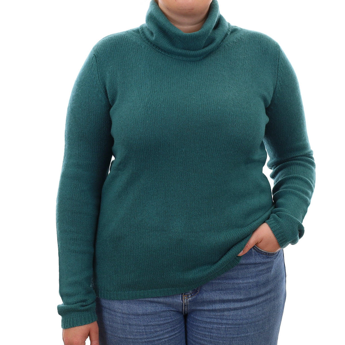 Sea Green Chunky Cashmere Cowl Neck Jumper Large