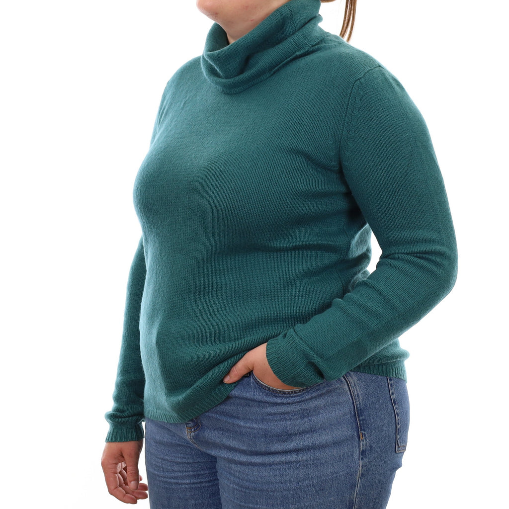 Sea Green Chunky Cashmere Cowl Neck Jumper Large