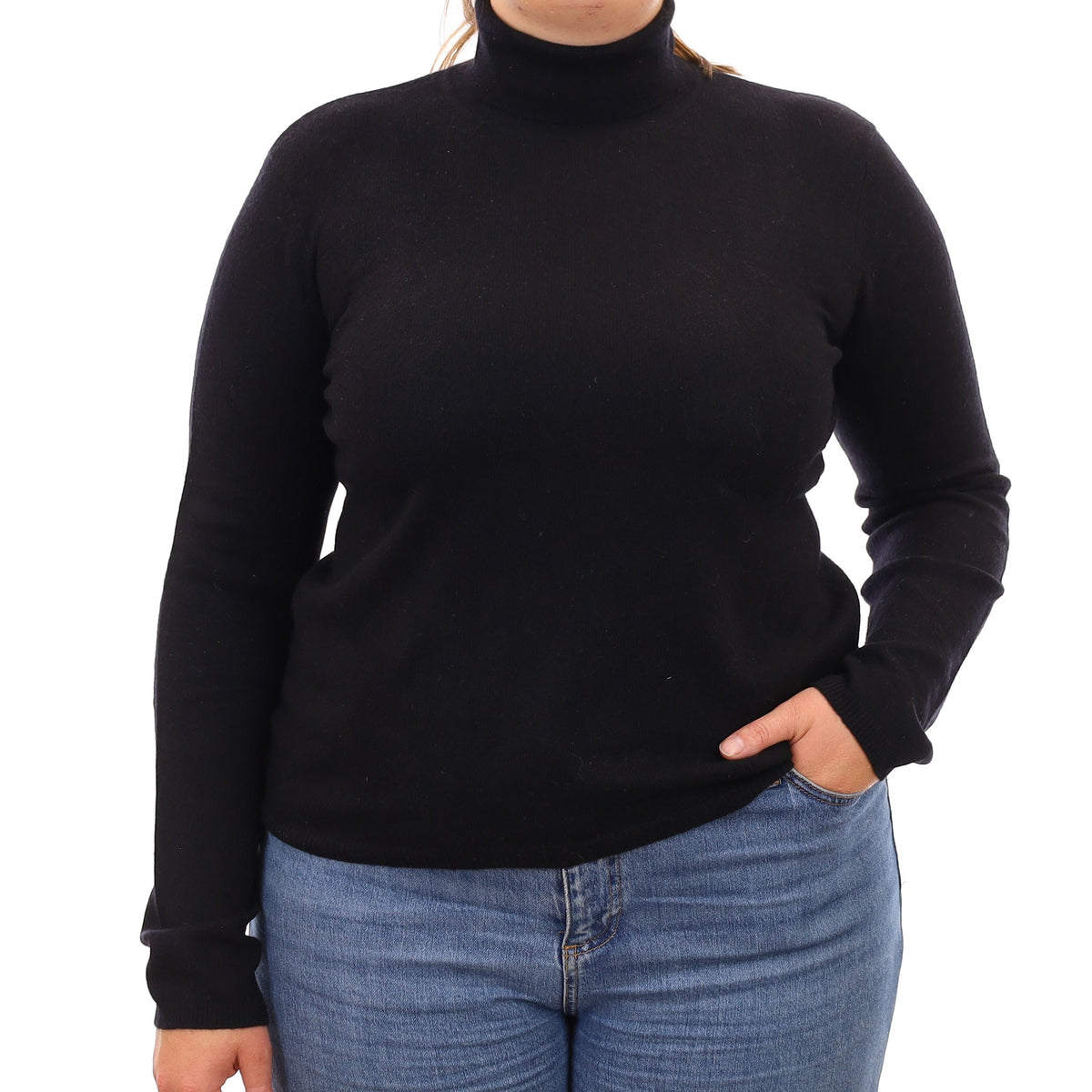Ralph Lauren Black Cashmere Polo Neck Jumper Large