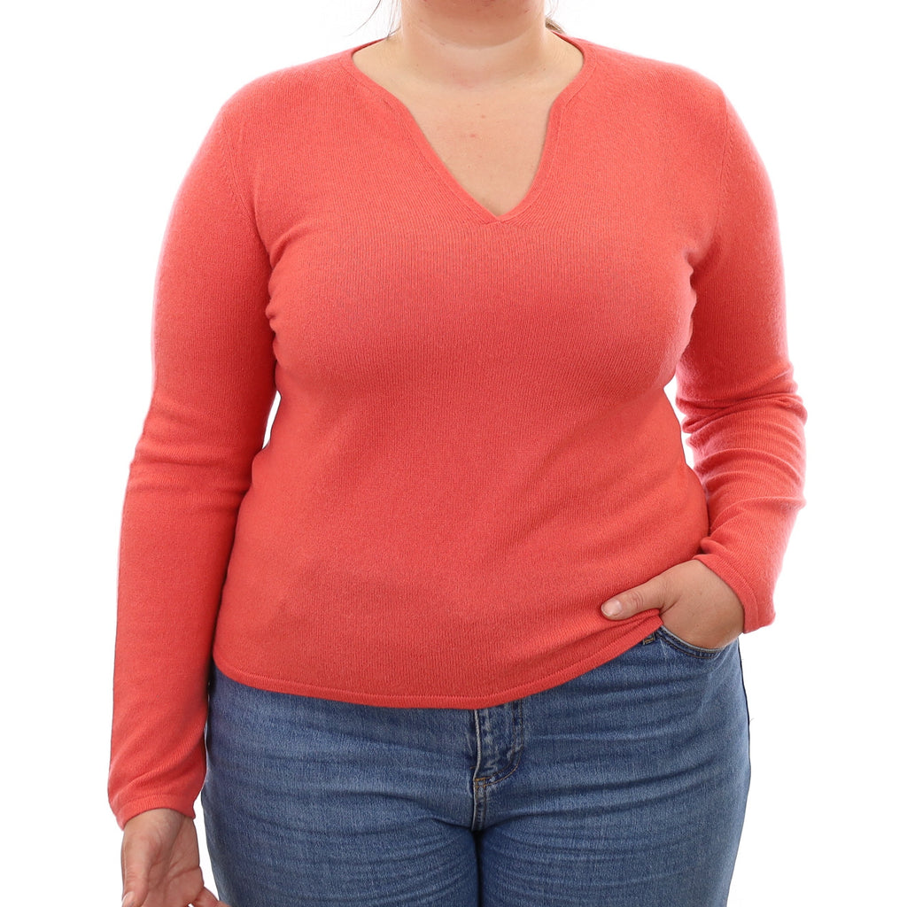 Coral Pink Cashmere Notch Neck Jumper Large