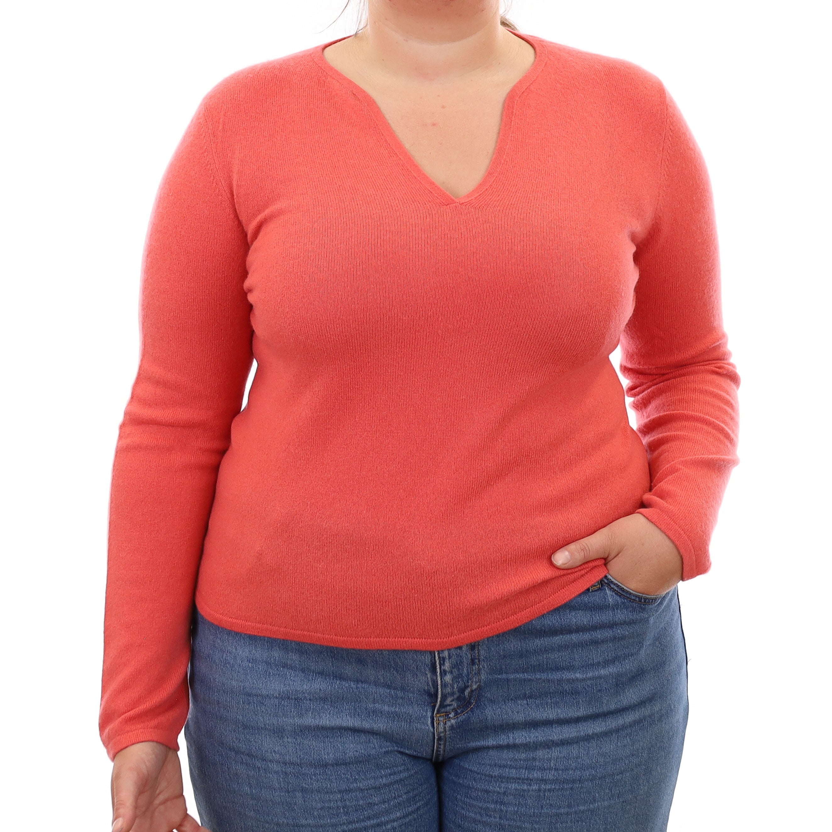Coral Pink Cashmere Notch Neck Jumper Large