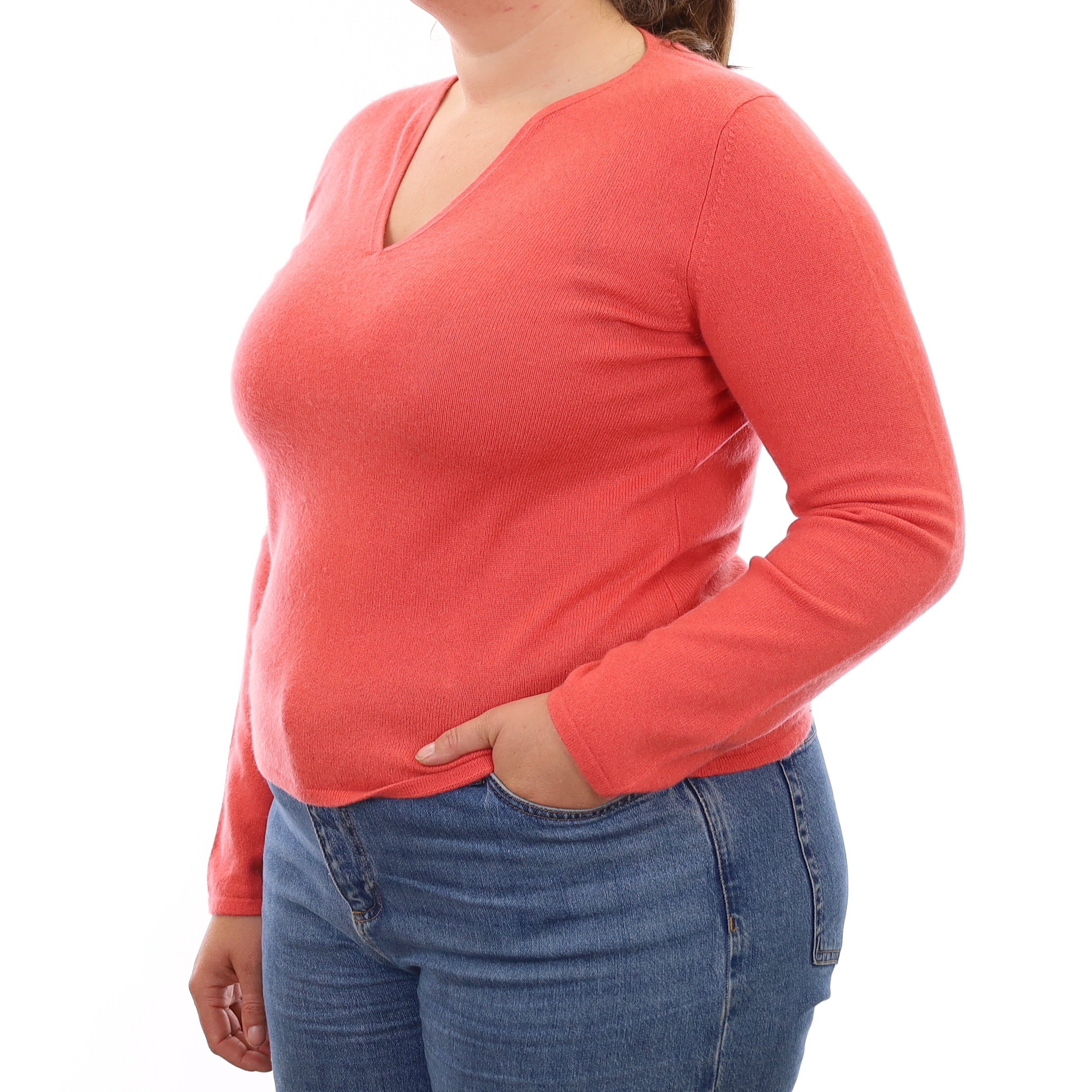 Coral Pink Cashmere Notch Neck Jumper Large