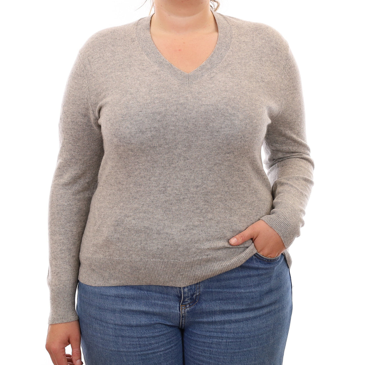 Smoke Grey Cashmere V Neck Jumper Large