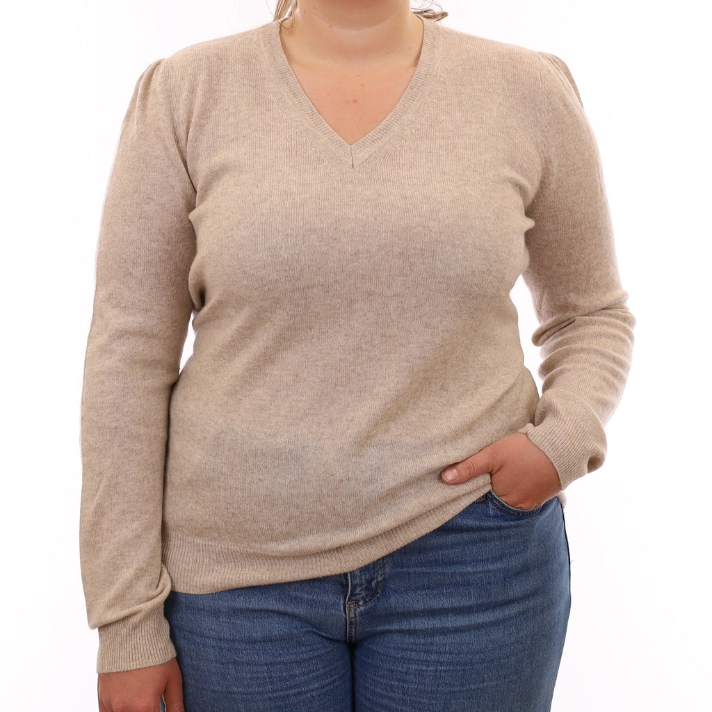 Oatmeal Lightweight Cashmere V Neck Jumper Large