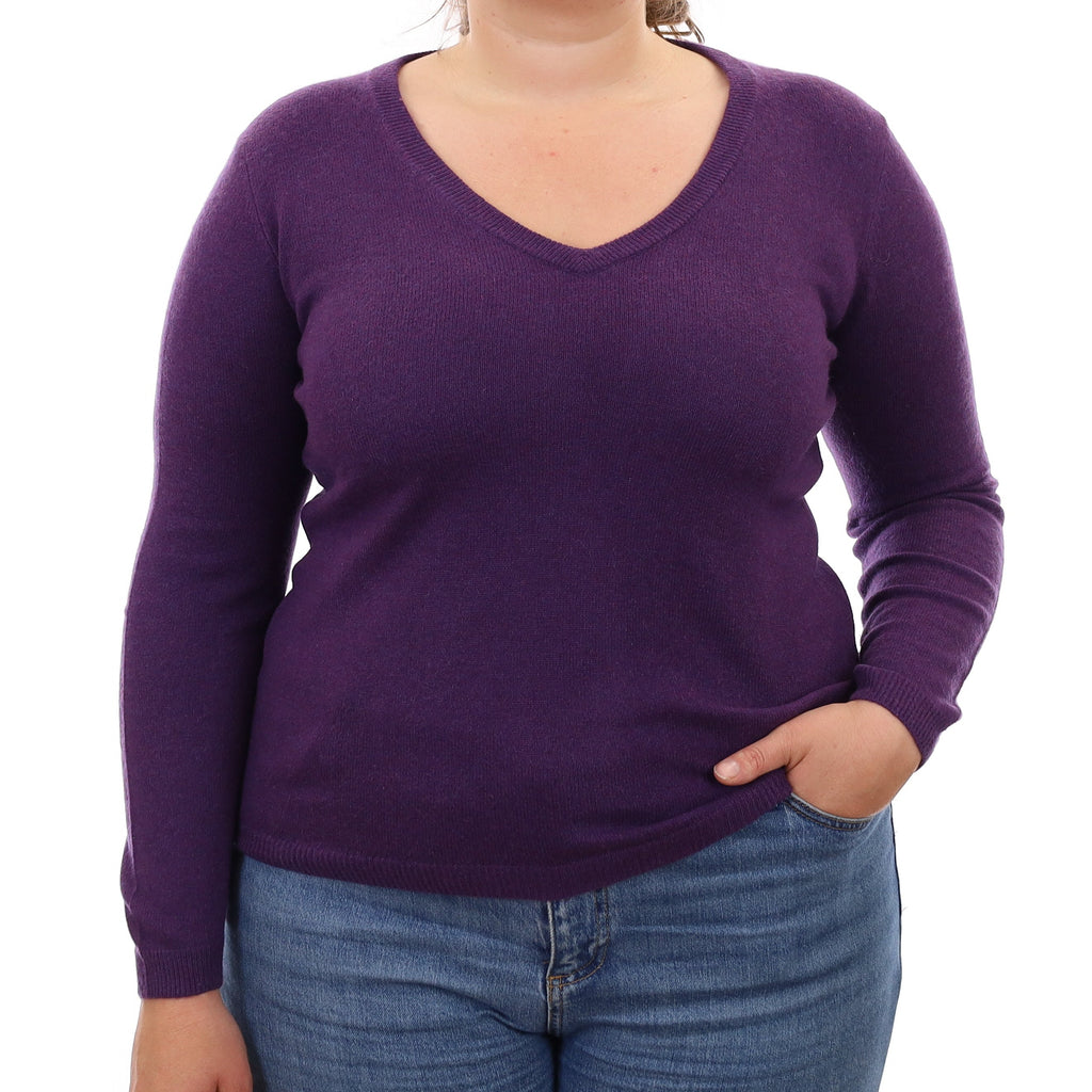 Shadow Purple Cashmere V Neck Jumper Large