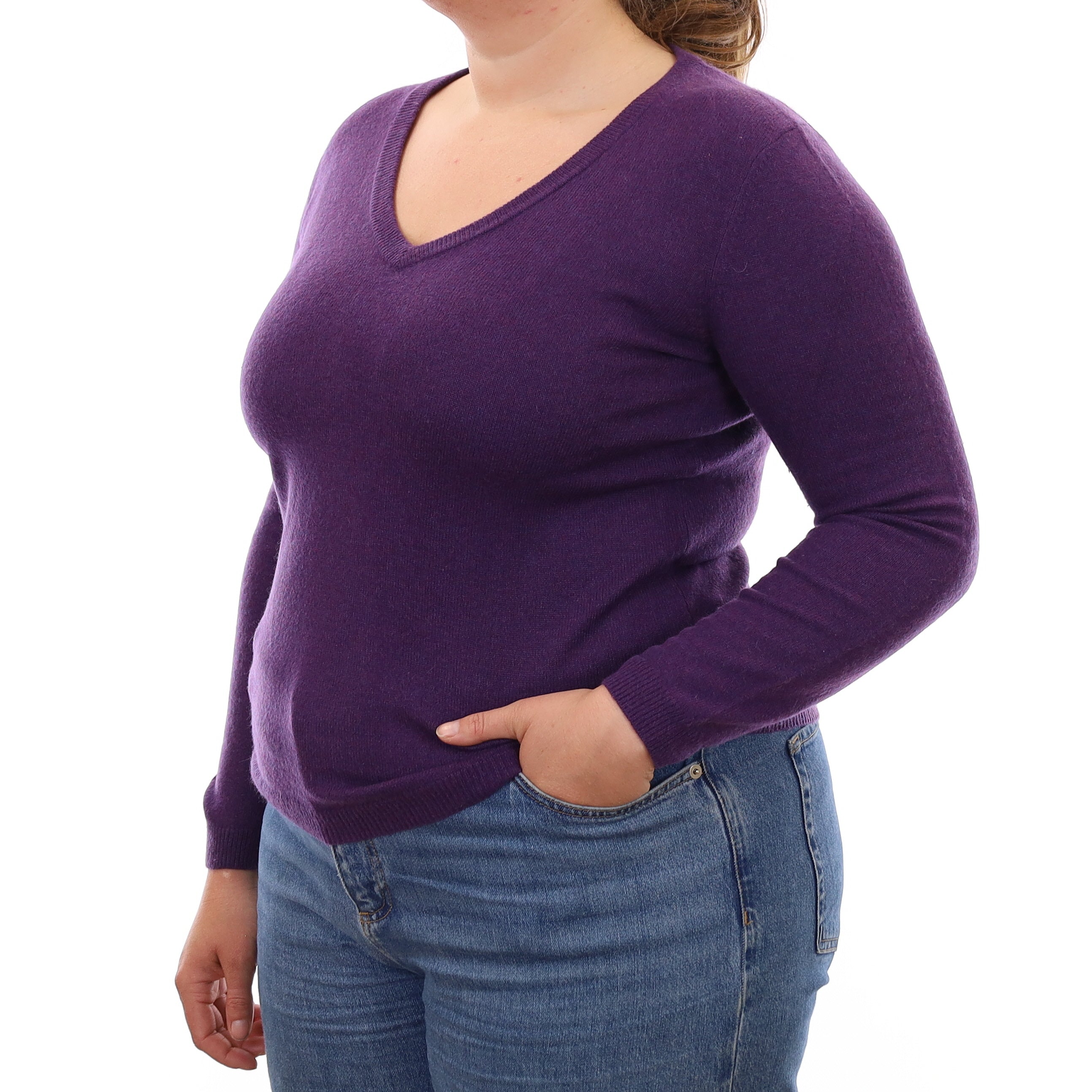 Shadow Purple Cashmere V Neck Jumper Large