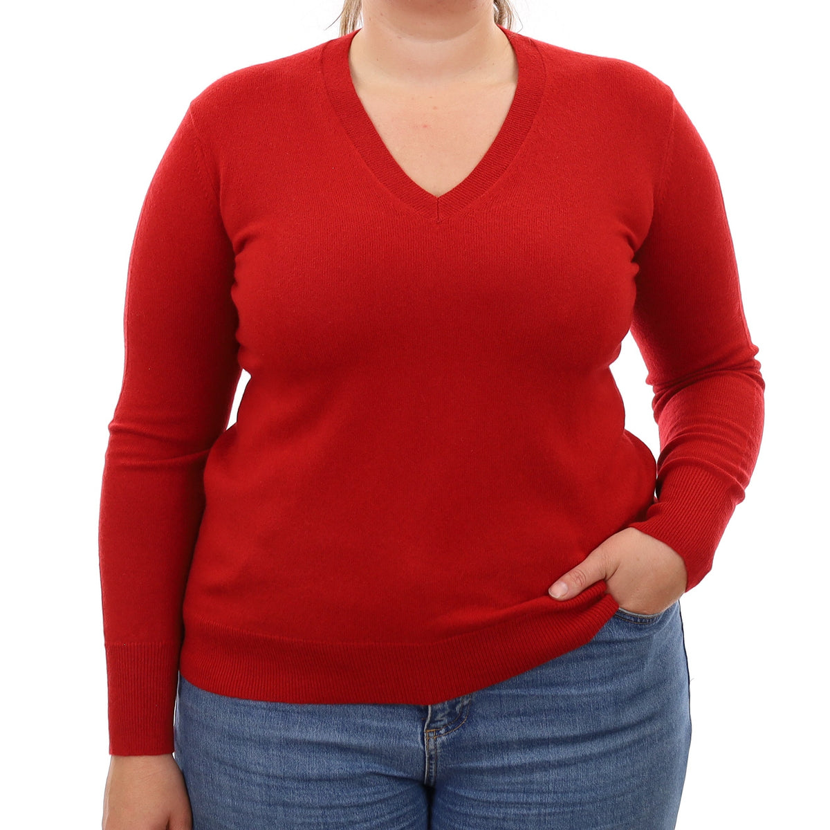 Scarlet Red Cashmere V Neck Jumper Large