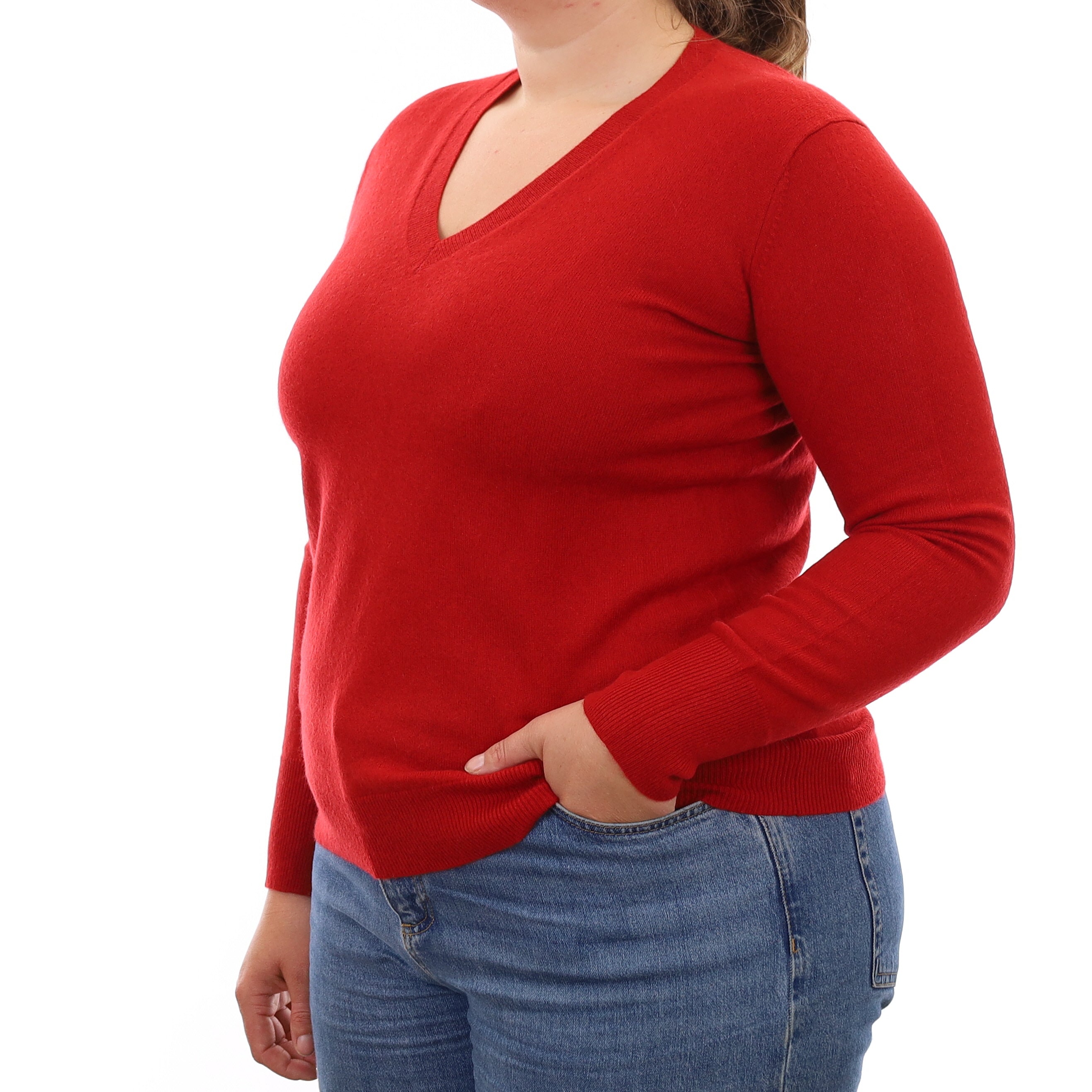 Scarlet Red Cashmere V Neck Jumper Large