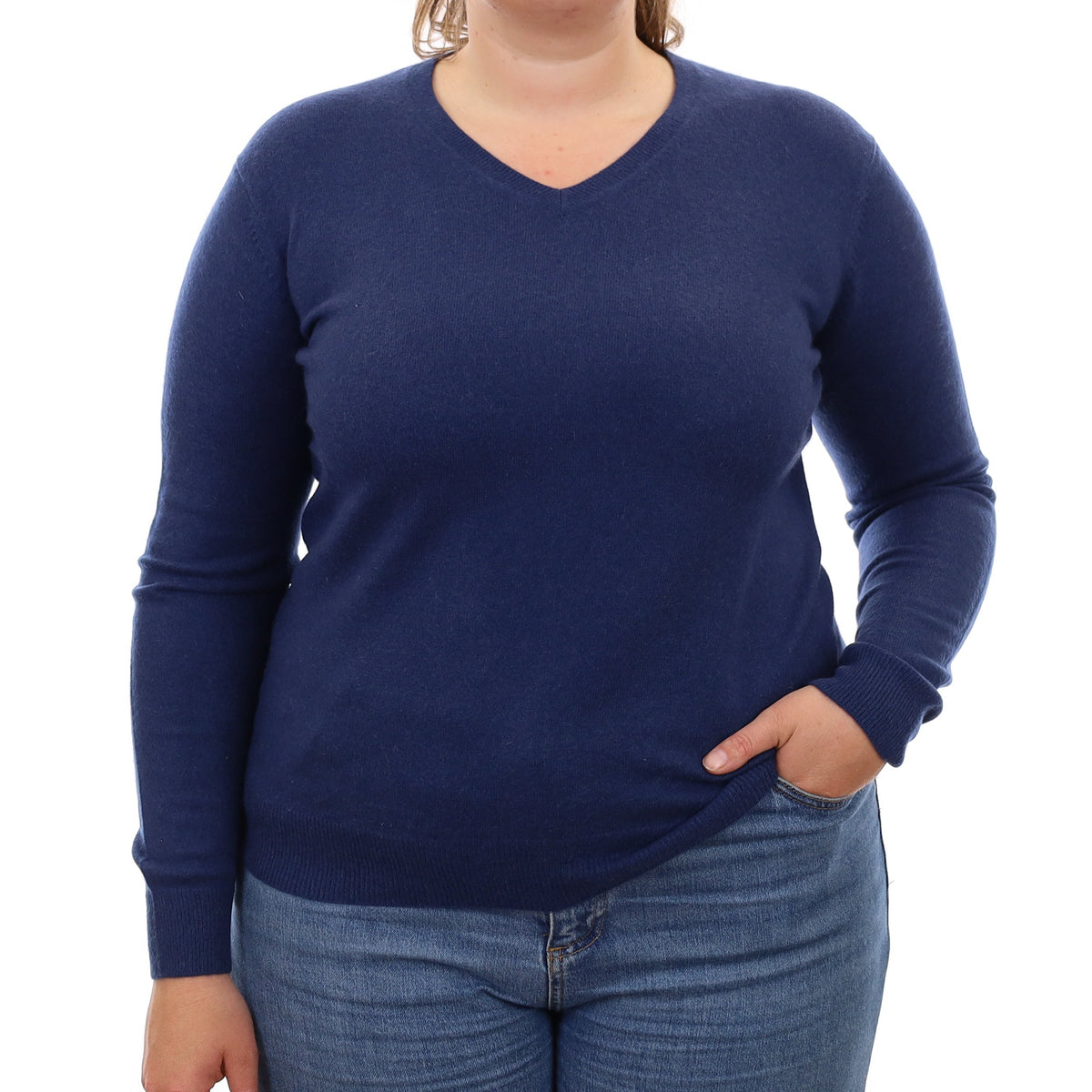 French Navy Cashmere V Neck Jumper Large