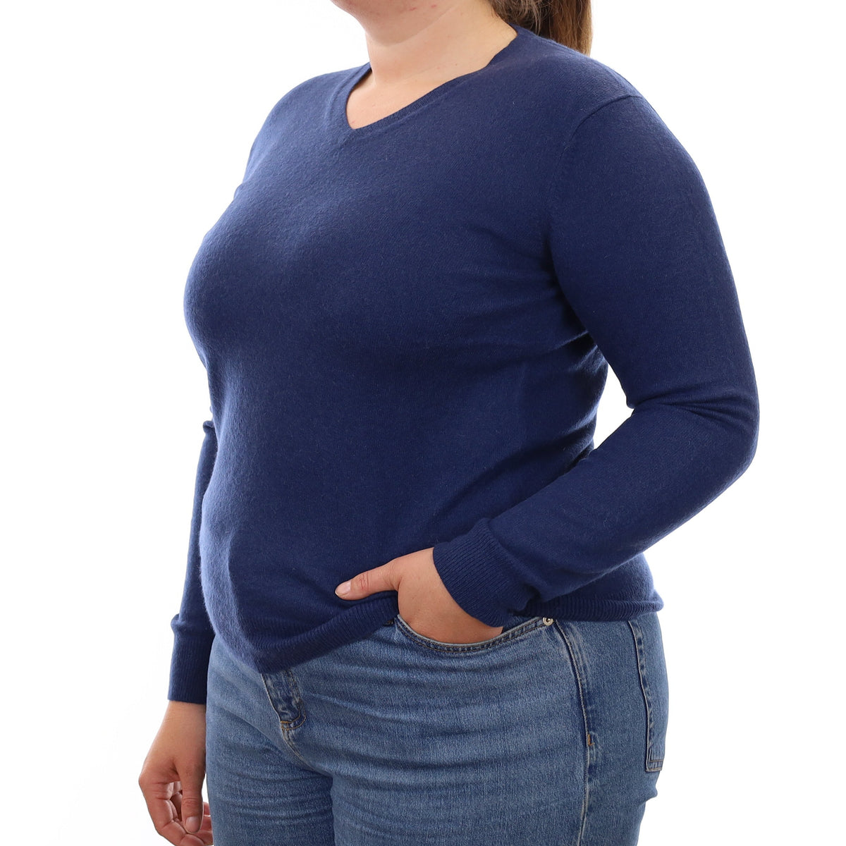 French Navy Cashmere V Neck Jumper Large