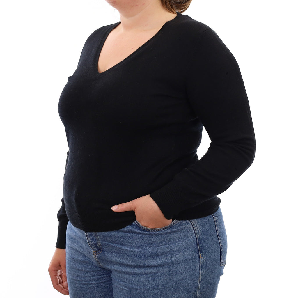 Black Cashmere V Neck Jumper Large