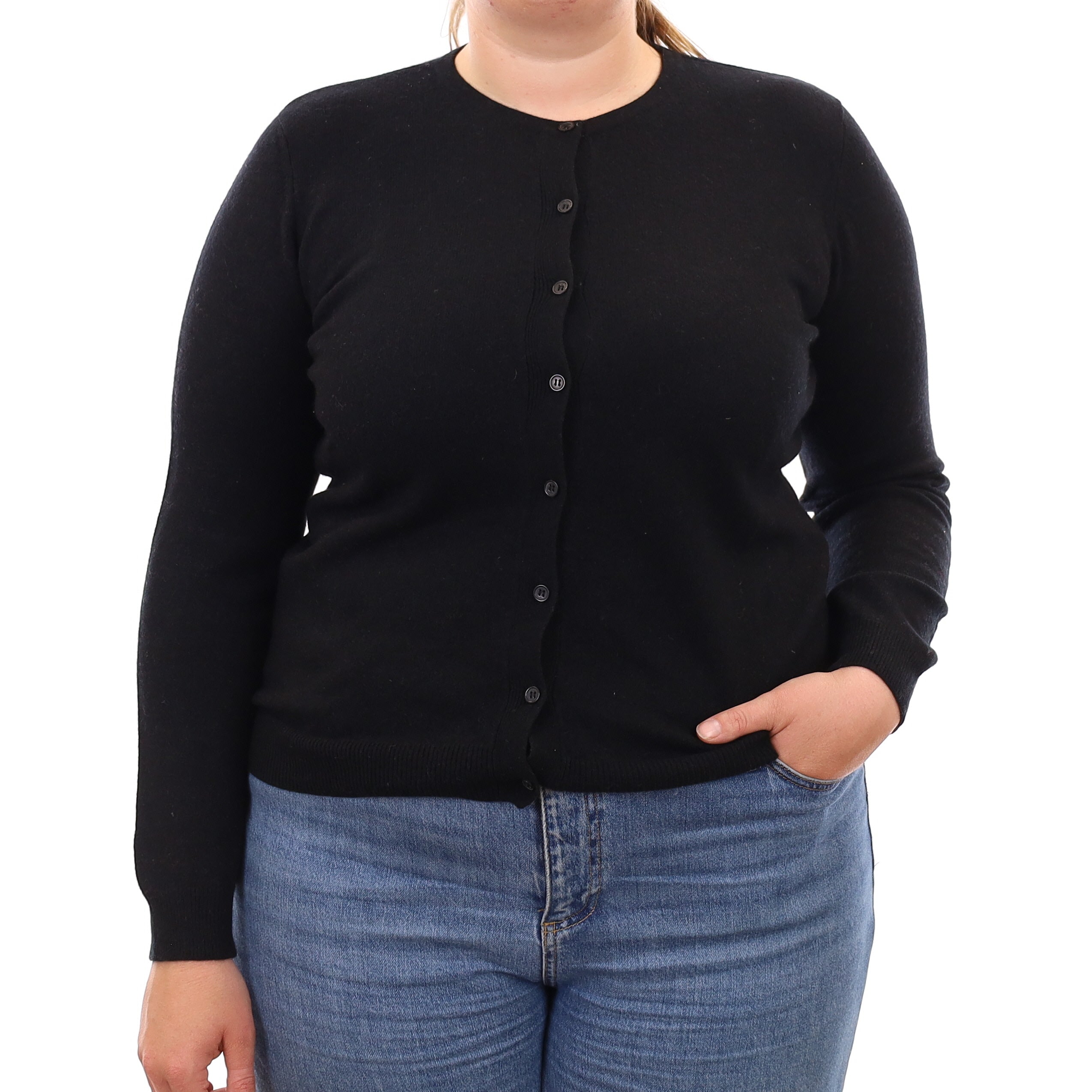 Black Cashmere Crew Neck Cardigan Large