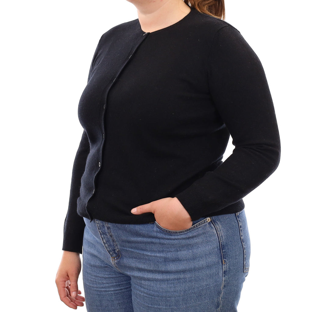 Black Cashmere Crew Neck Cardigan Large