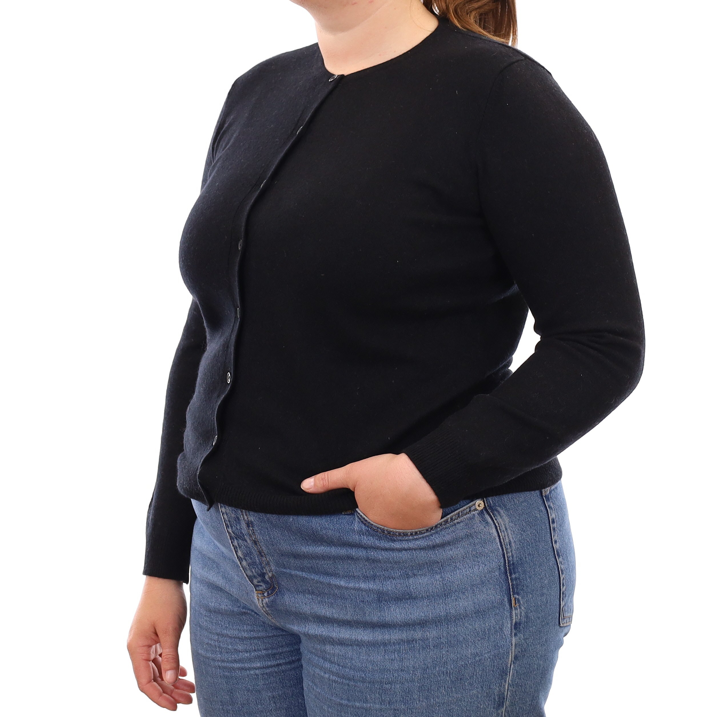 Black Cashmere Crew Neck Cardigan Large