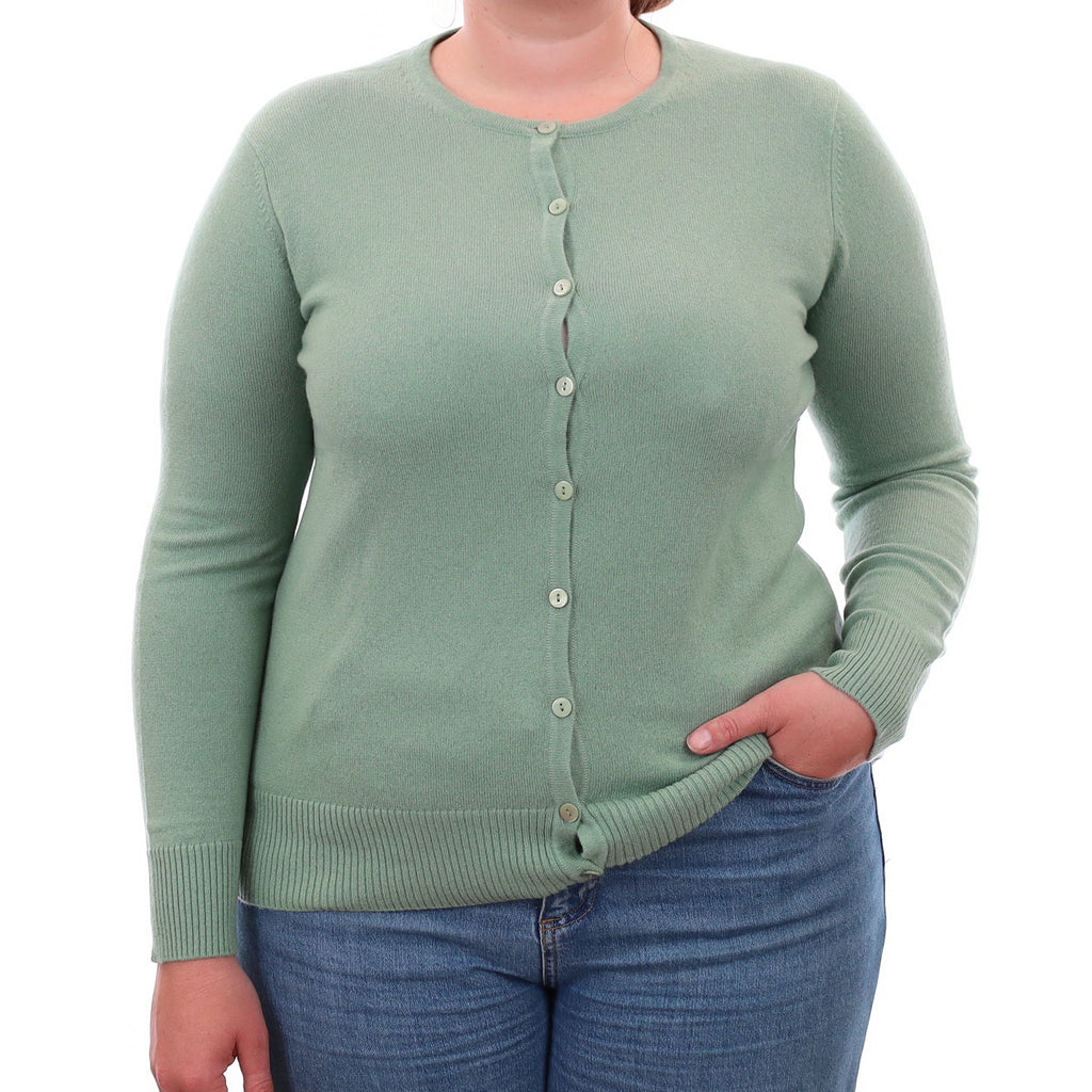 Hazy Green Cashmere Crew Neck Cardigan Large