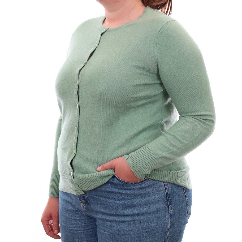 Hazy Green Cashmere Crew Neck Cardigan Large