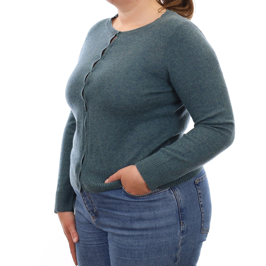 Teal Blue Marl Cashmere Crew Neck Cardigan Large