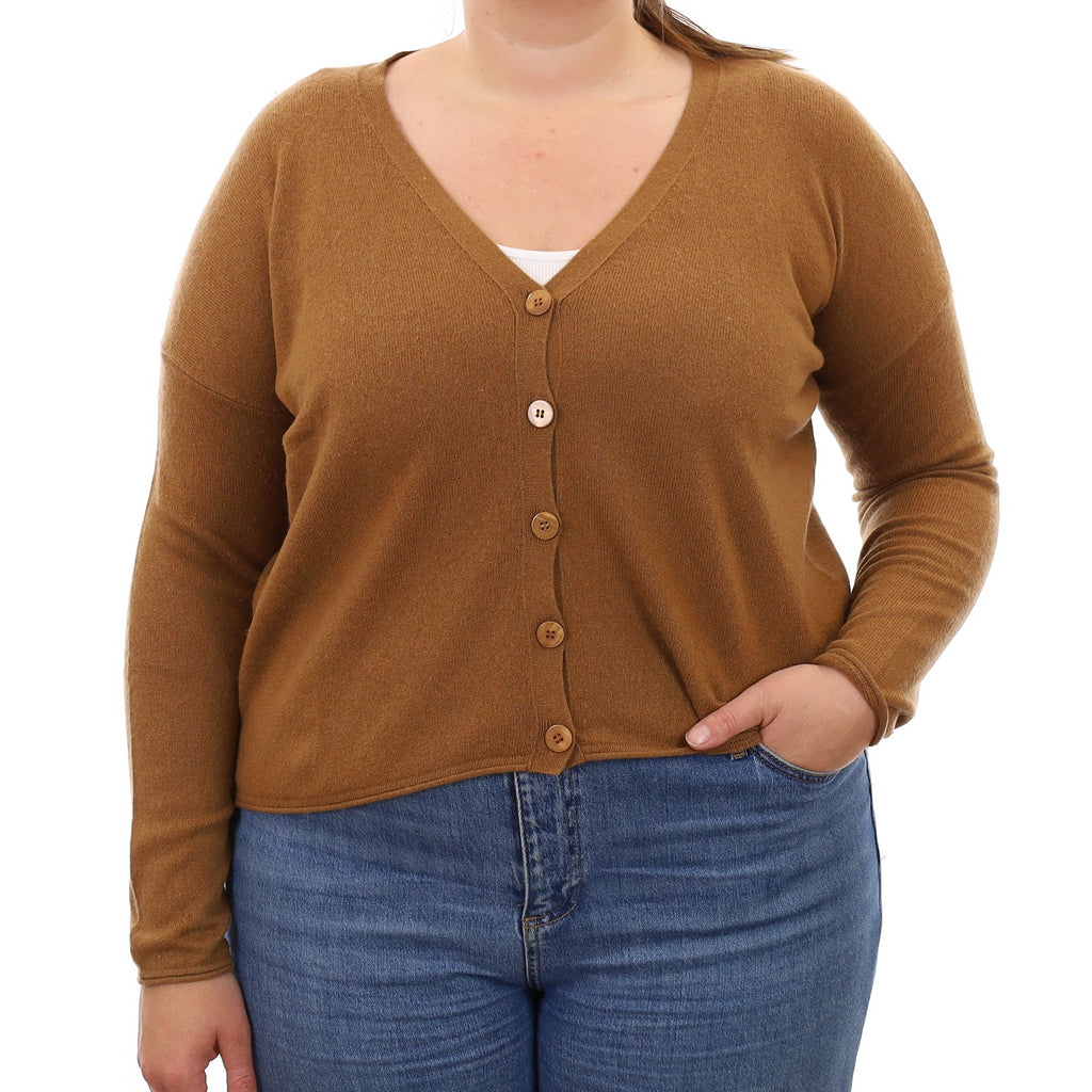 Cinnamon Brown Cashmere V Neck Cardigan Large