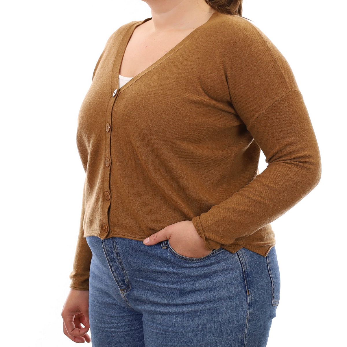 Cinnamon Brown Cashmere V Neck Cardigan Large