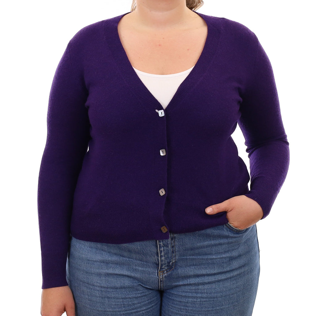 Iris Purple Cashmere V Neck Cardigan Large