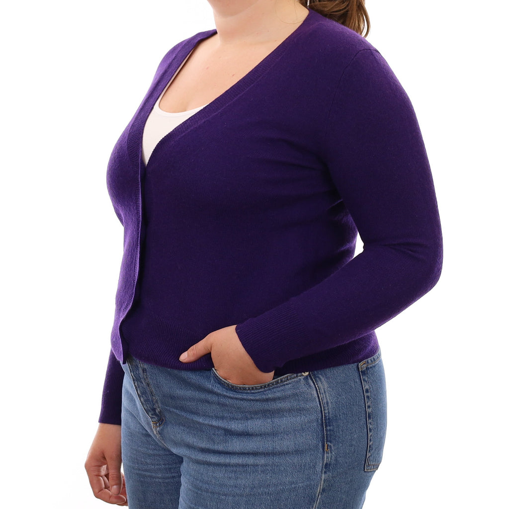Iris Purple Cashmere V Neck Cardigan Large