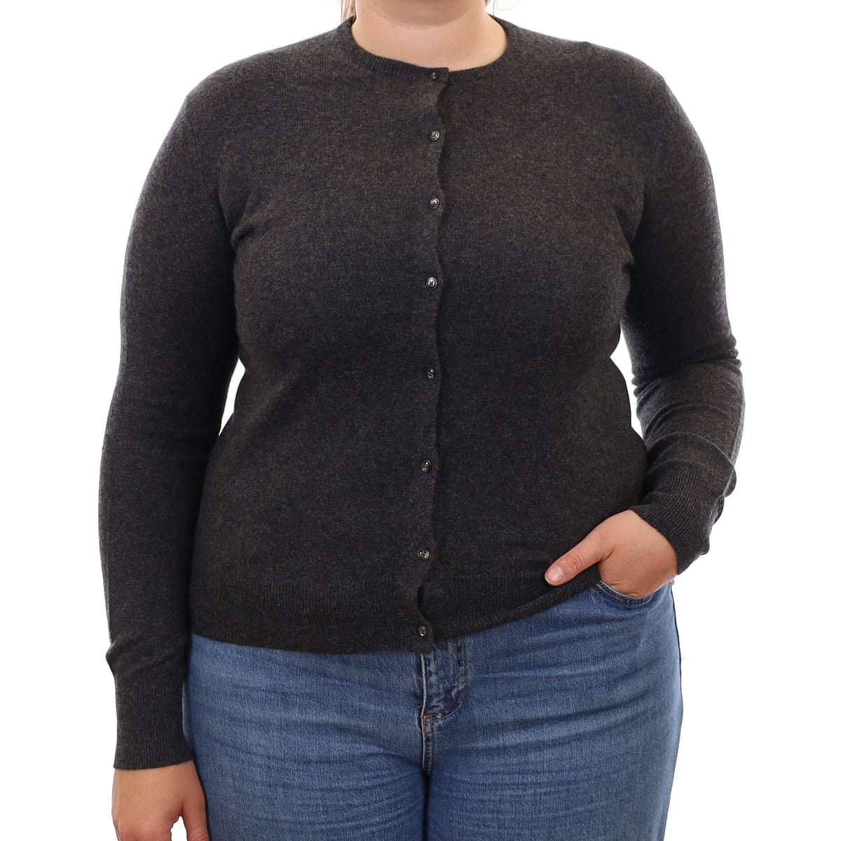 Granite Grey Cashmere Crew Neck Cardigan Large
