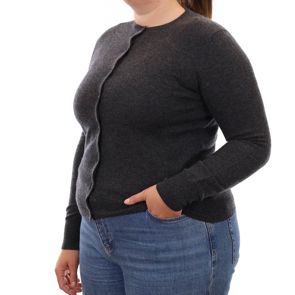 Granite Grey Cashmere Crew Neck Cardigan Large