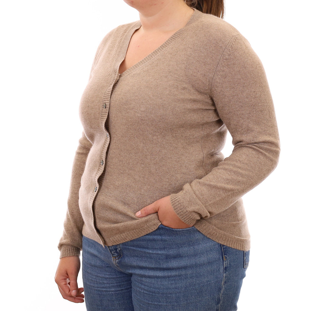 Taupe Brown Cashmere V Neck Cardigan Large