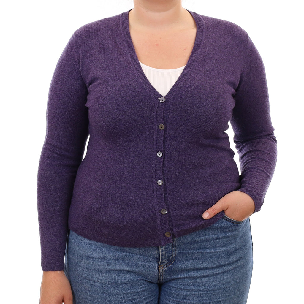 Scottish Amethyst Purple Cashmere V Neck Cardigan Large