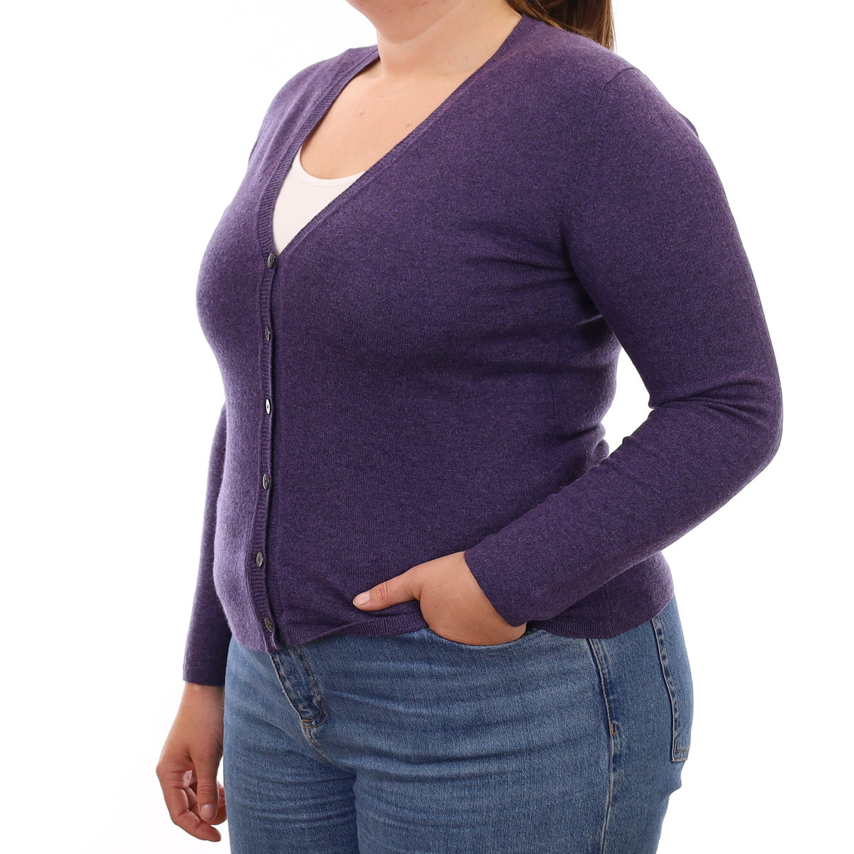 Scottish Amethyst Purple Cashmere V Neck Cardigan Large