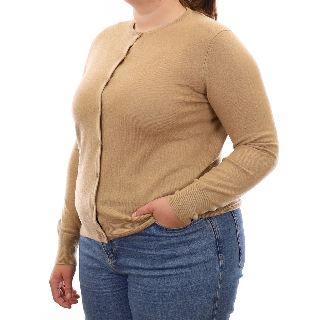 Camel Brown Cashmere Crew Neck Cardigan Large
