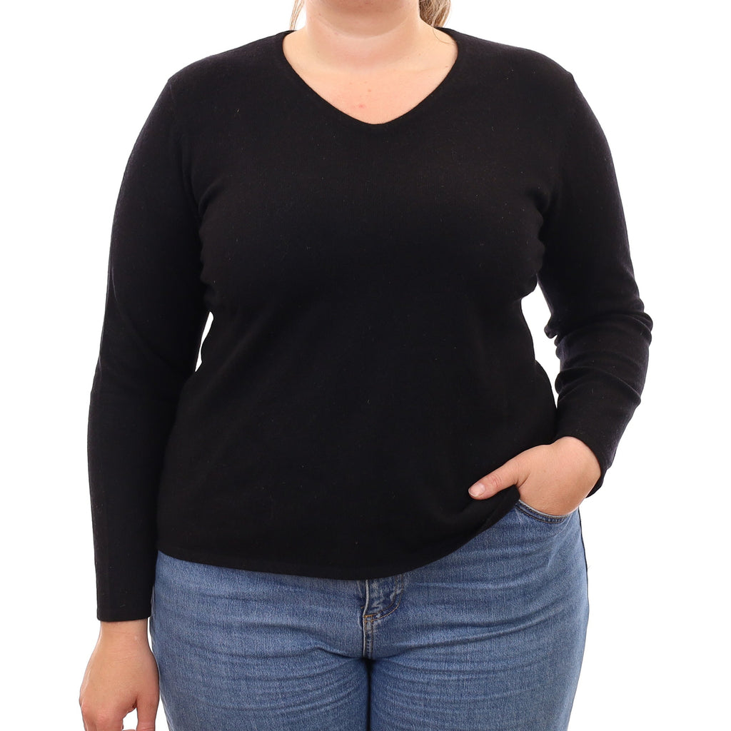 Black Cashmere V Neck Jumper Large