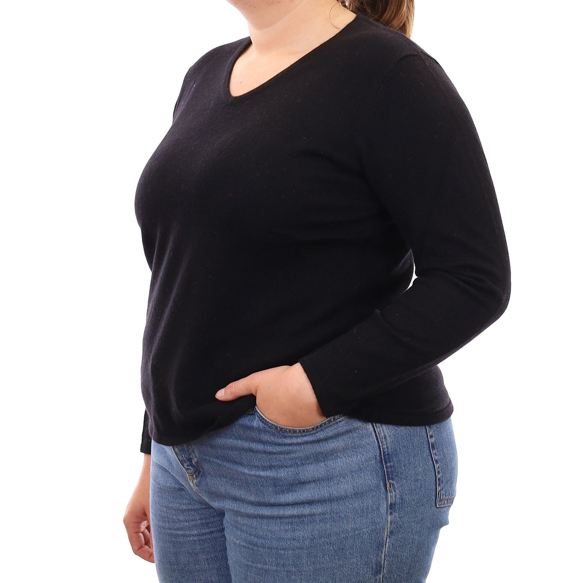 Black Cashmere V Neck Jumper Large