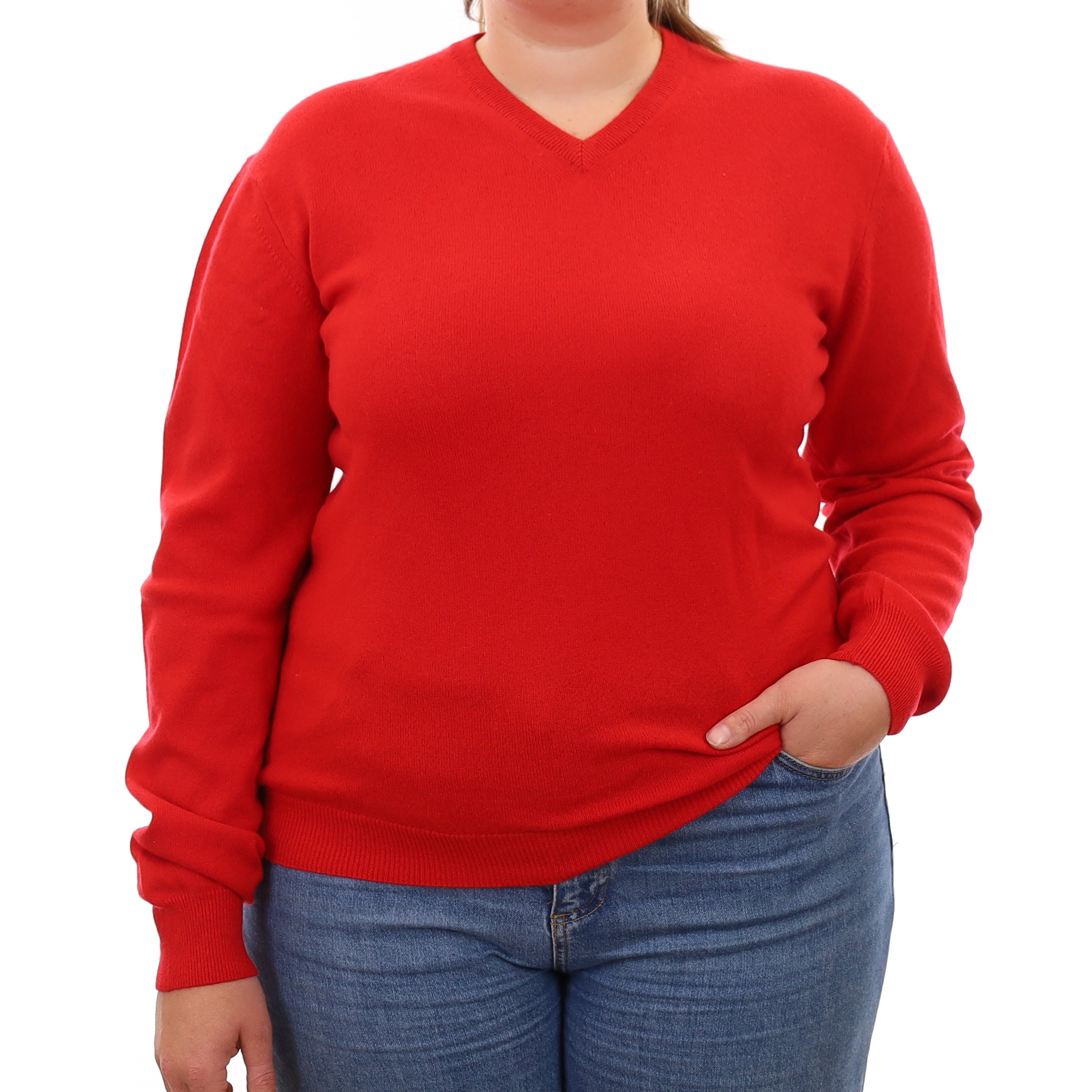 Vermillion Red Cashmere V Neck Jumper Large