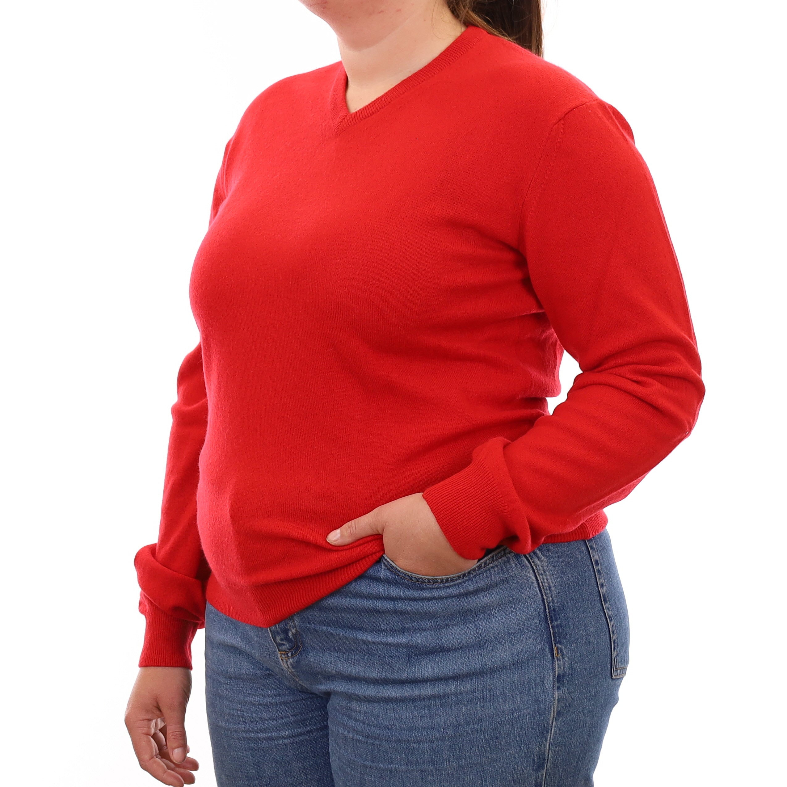Vermillion Red Cashmere V Neck Jumper Large
