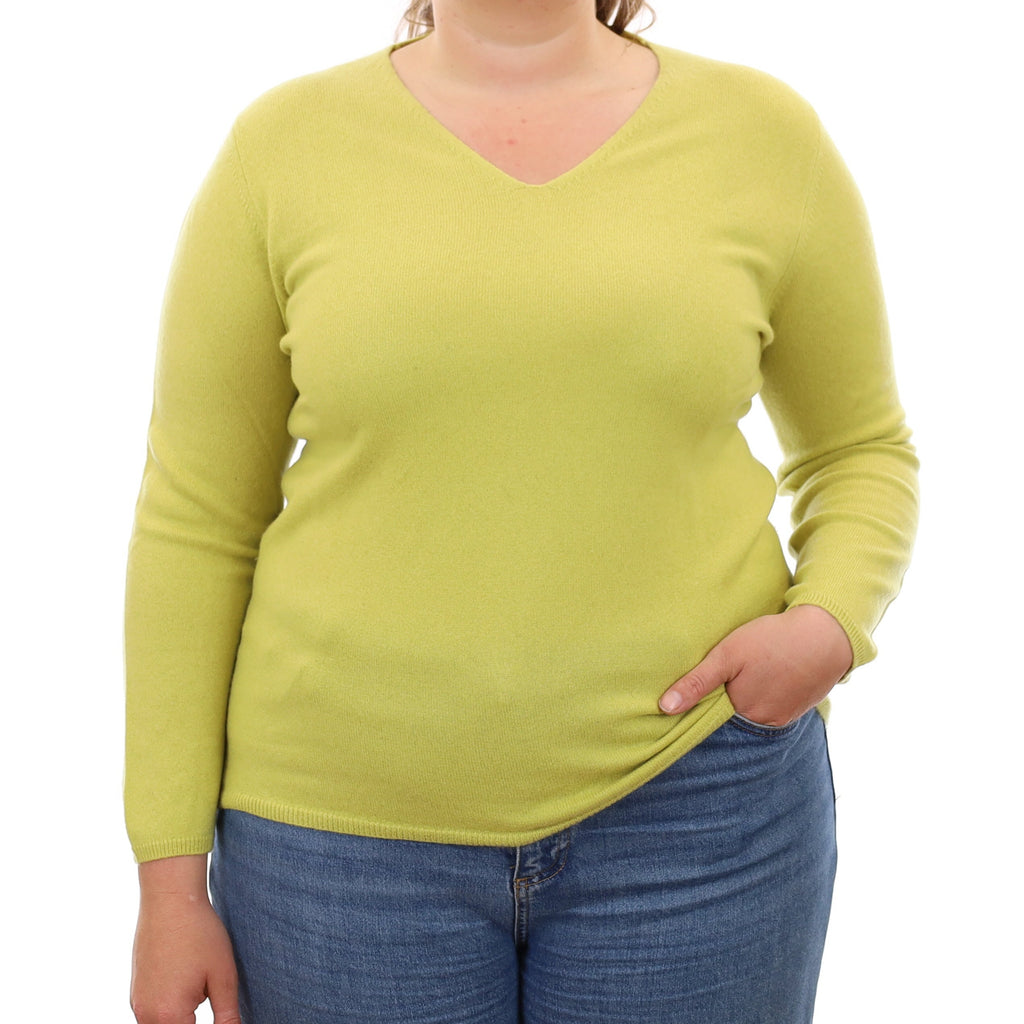 Chartreuse Green Cashmere V Neck Jumper Large