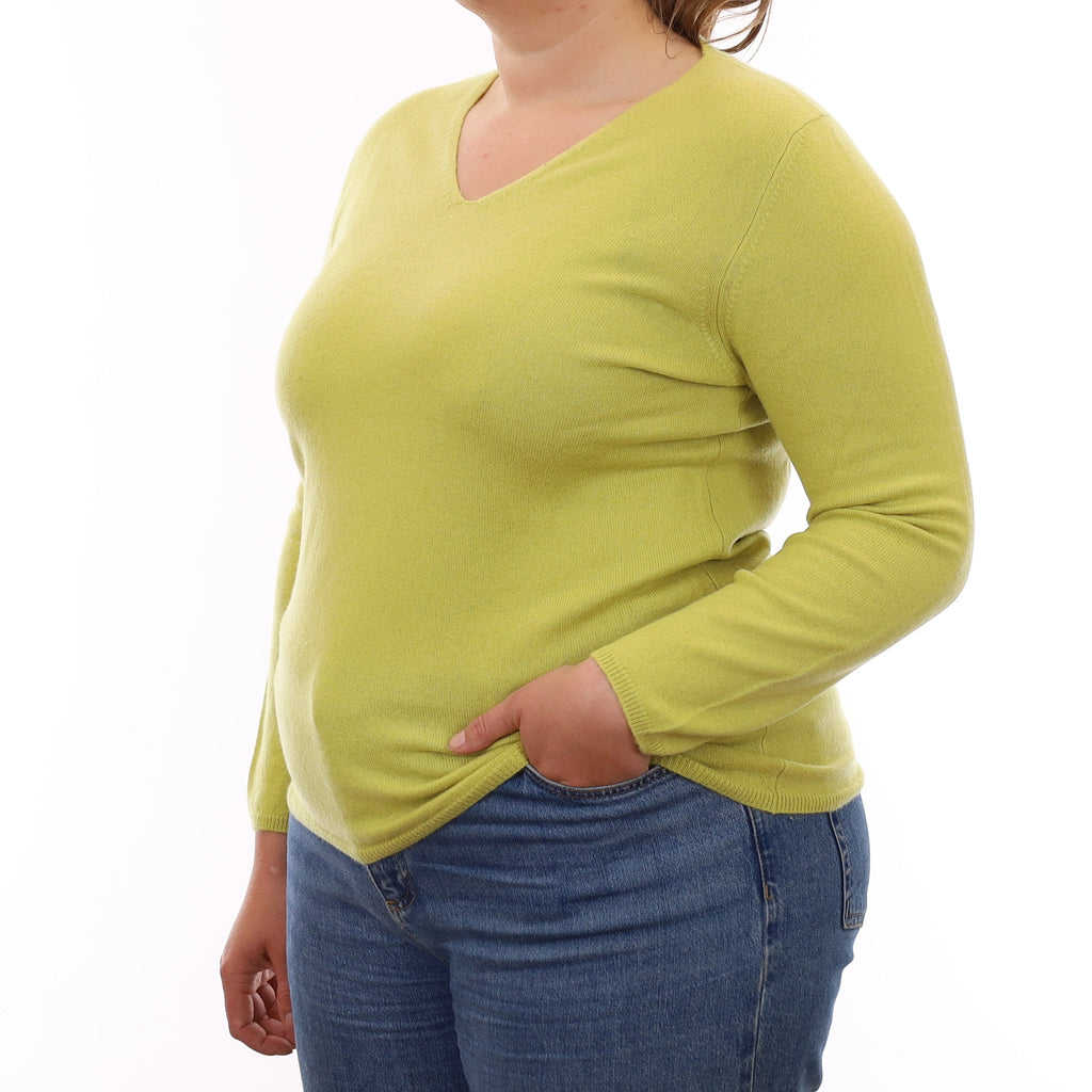 Chartreuse Green Cashmere V Neck Jumper Large