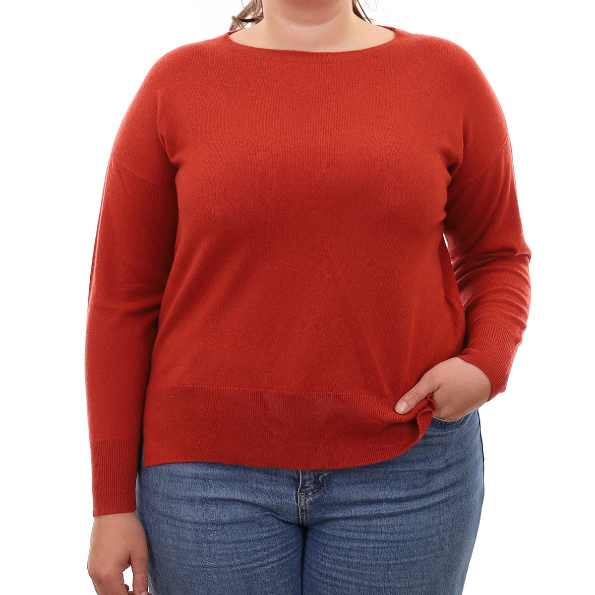 Rust Orange Cashmere Crew Neck Jumper Large