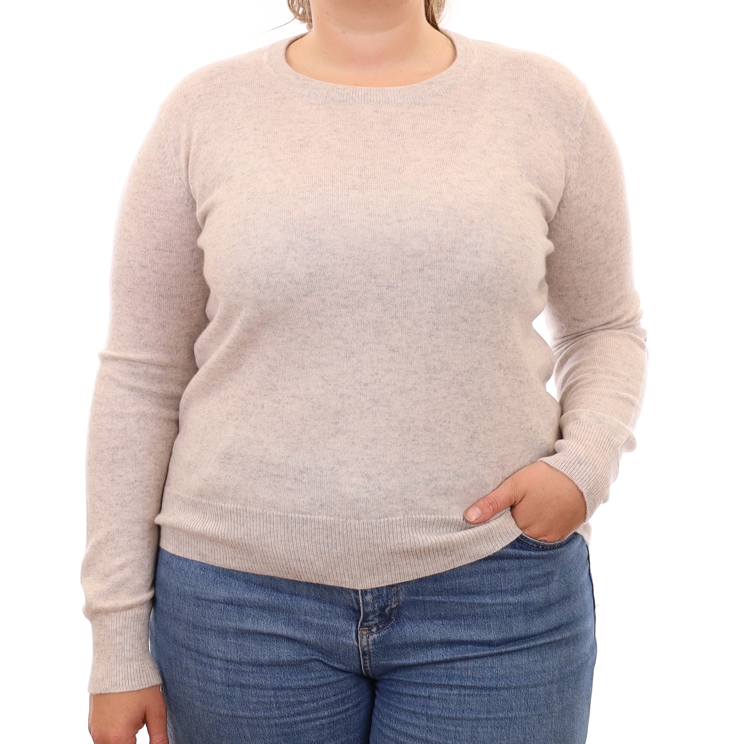 Frost Grey Pink Elbow Patch Cashmere Crew Neck Jumper Large