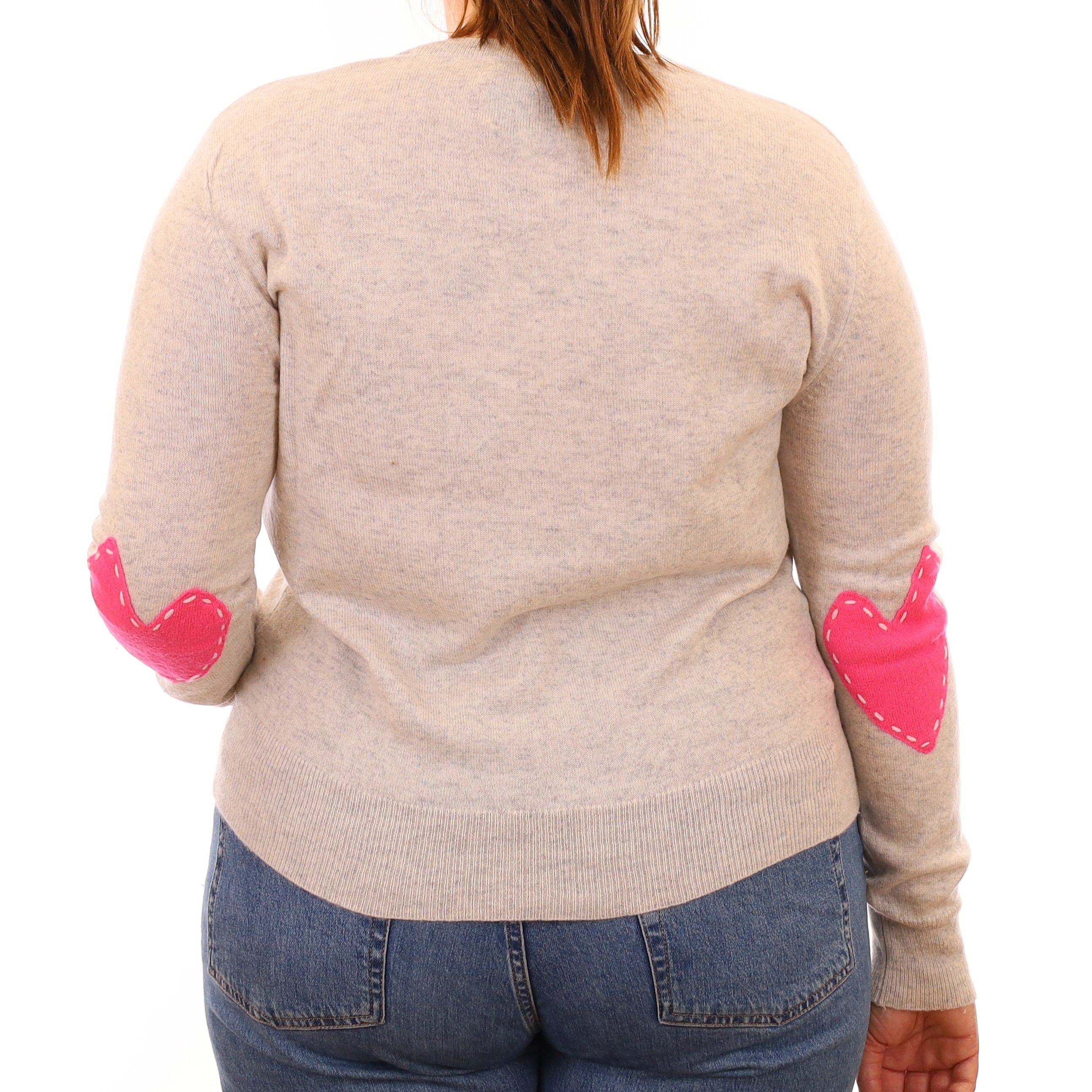 Frost Grey Pink Elbow Patch Cashmere Crew Neck Jumper Large