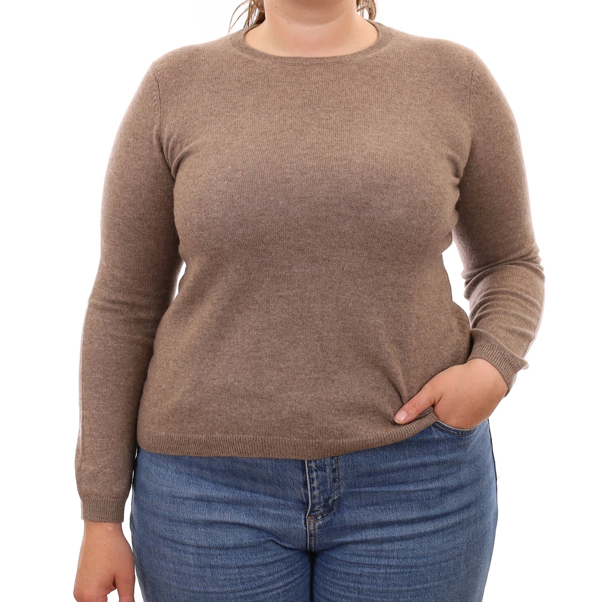 Taupe Brown Cashmere Crew Neck Jumper Large