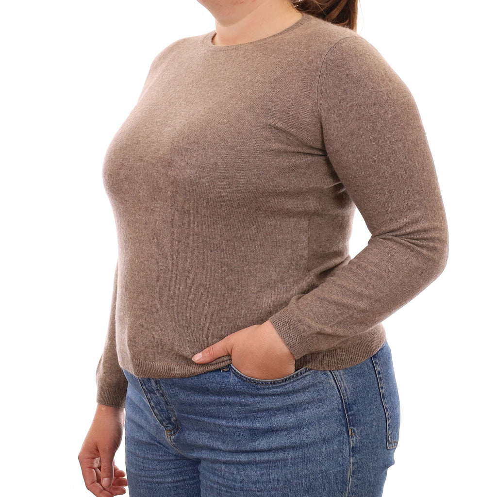 Taupe Brown Cashmere Crew Neck Jumper Large