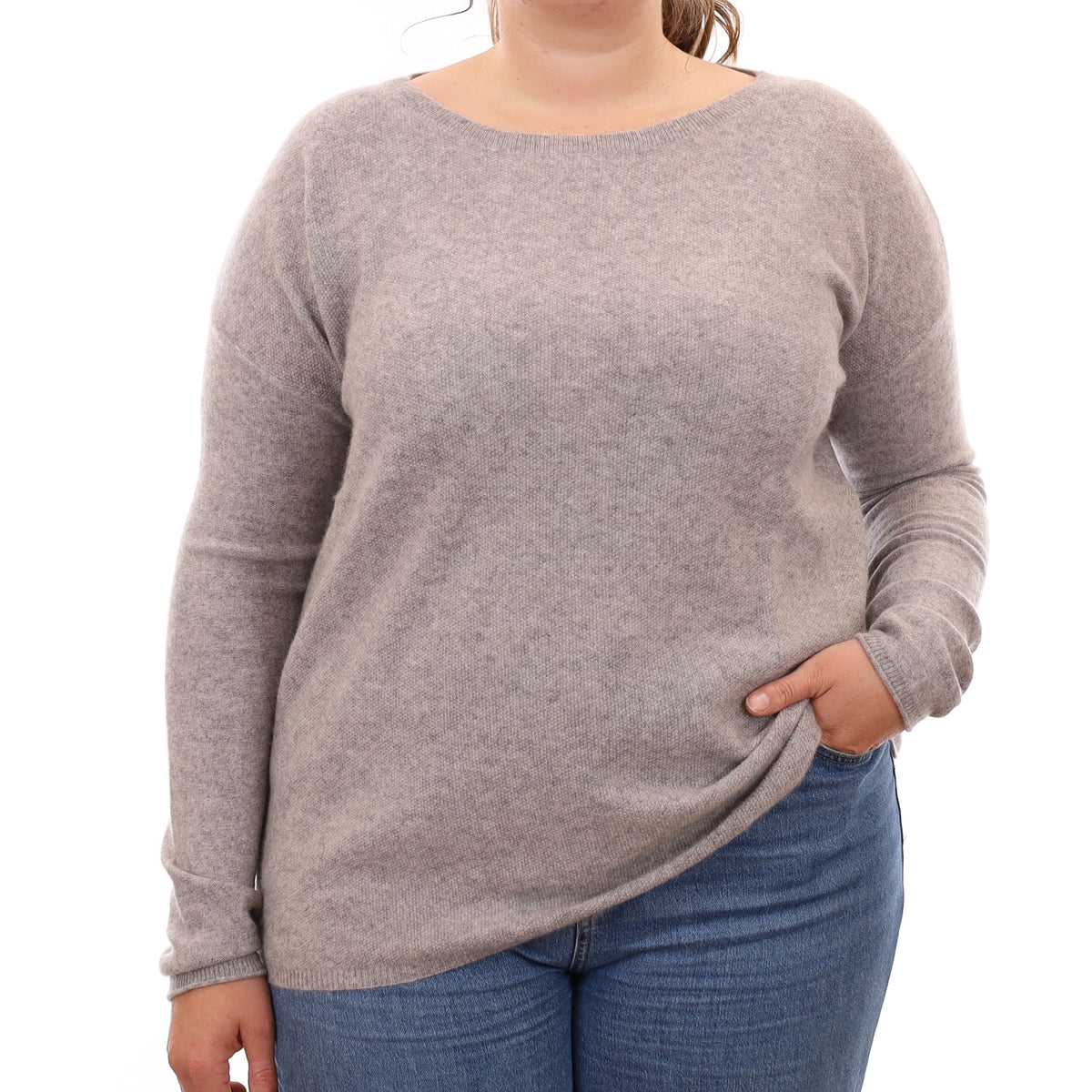 Smoke Grey Cashmere Batwing Crew Neck Jumper Large