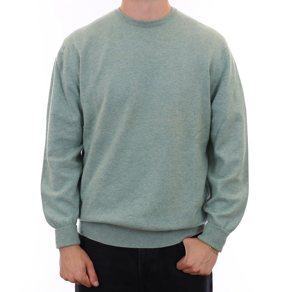 Men's Vintage Scottish Hazy Green Cashmere Crew Neck Jumper XXL