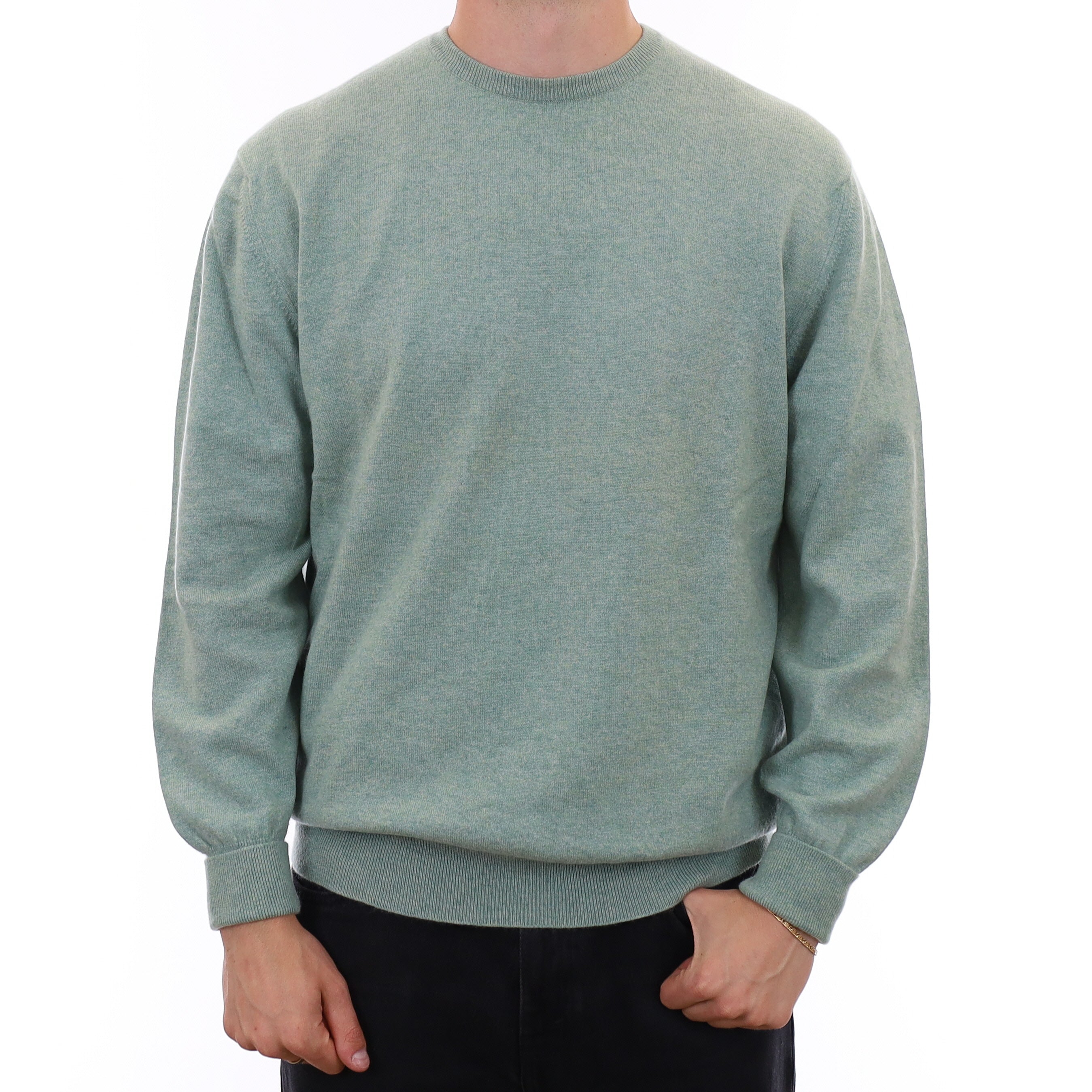 Men's Vintage Scottish Hazy Green Cashmere Crew Neck Jumper XXL