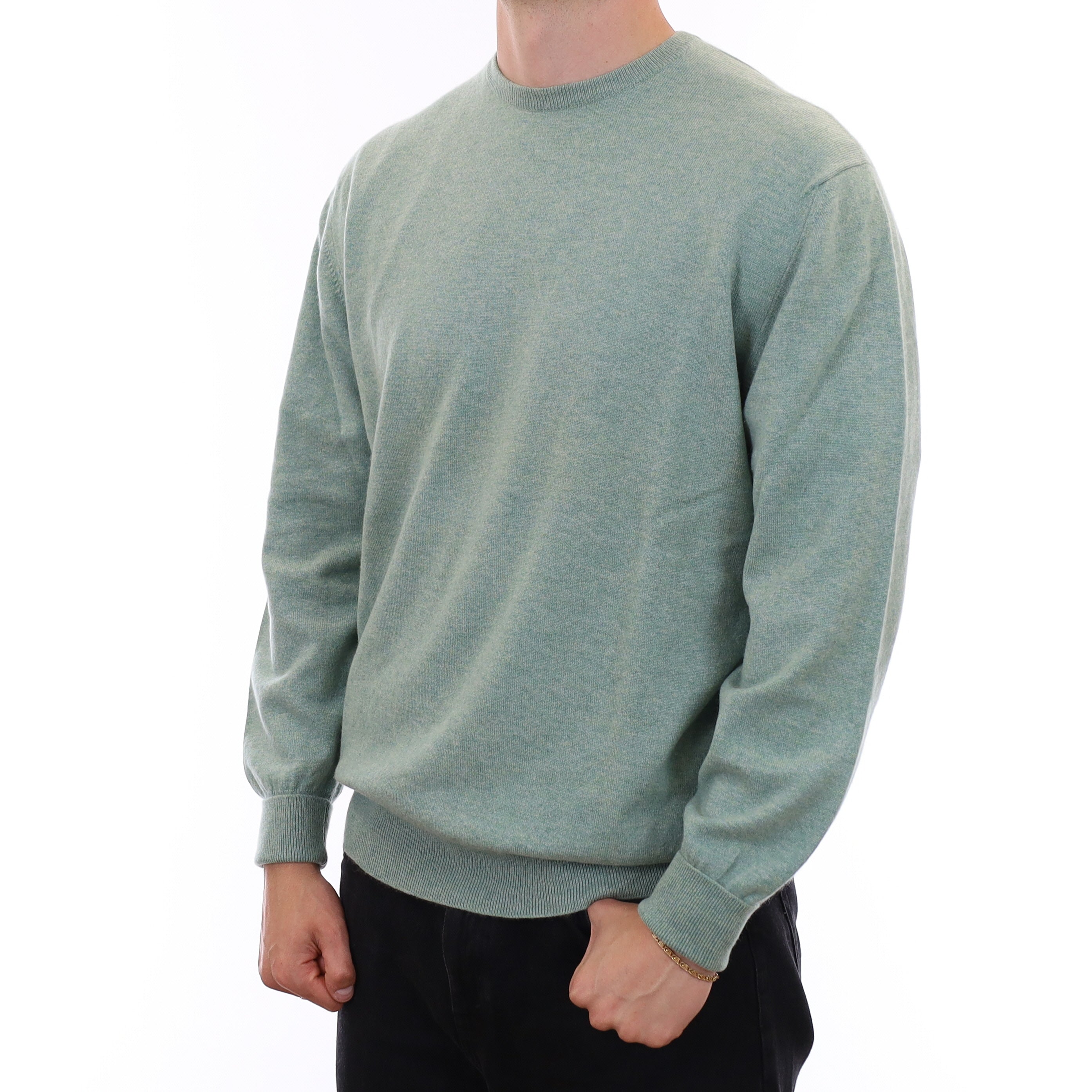 Men's Vintage Scottish Hazy Green Cashmere Crew Neck Jumper XXL