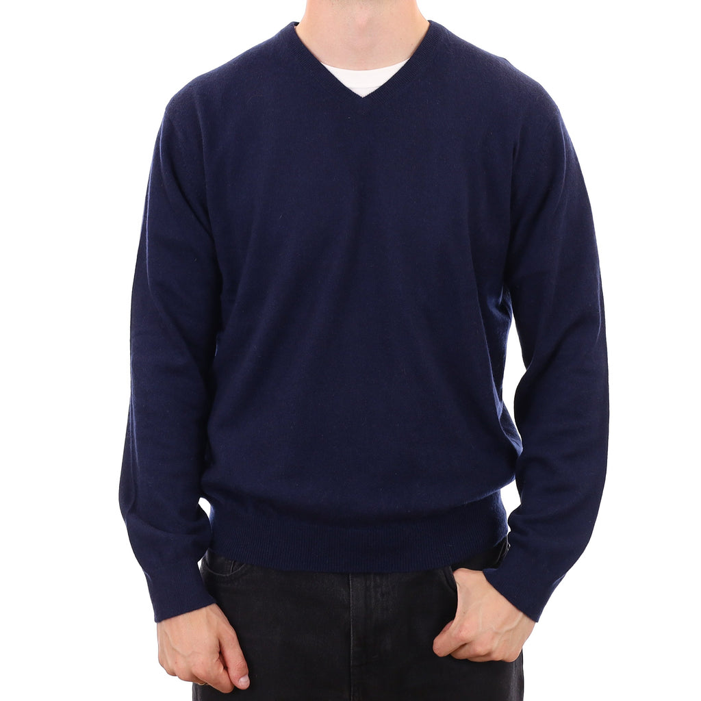 Men's Navy Cashmere V Neck Jumper XXL